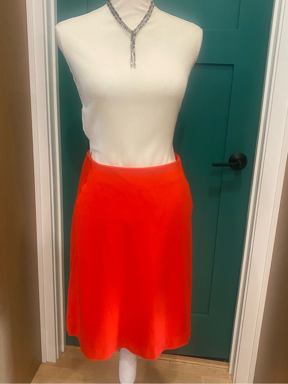 CAbi Women's Bright Red A-Line Knee Length Knit Skirt with Pockets